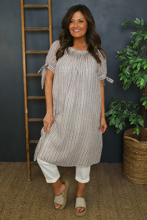 Palmina Stripe Cotton Dress Mocha - Image 1