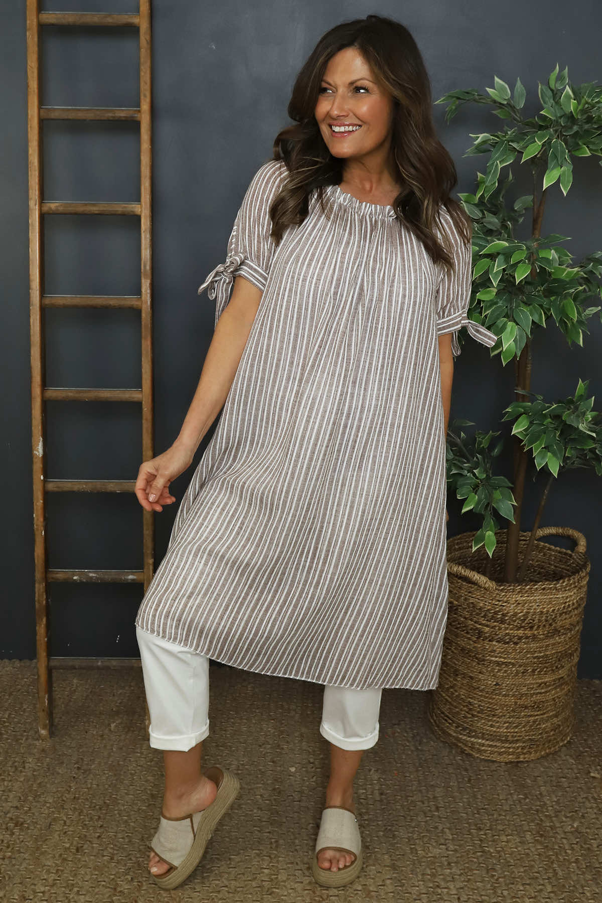 Palmina Stripe Cotton Dress Mocha