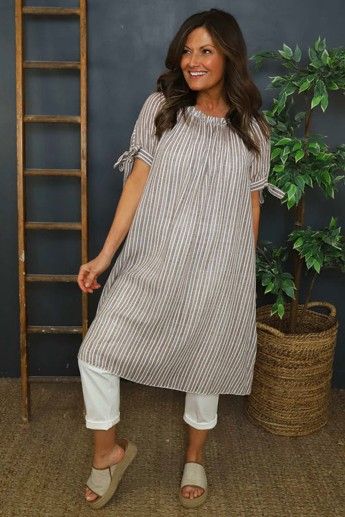 Palmina Stripe Cotton Dress Mocha - Image 2