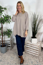 Kiera Button Detail Cotton Top Stone Stone - Kiera Button Detail Cotton Top Stone