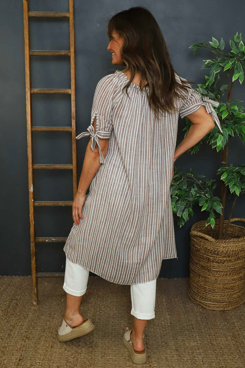 Palmina Stripe Cotton Dress Mocha - Image 4