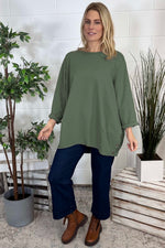 Kiera Button Detail Cotton Top Khaki Khaki - Kiera Button Detail Cotton Top Khaki