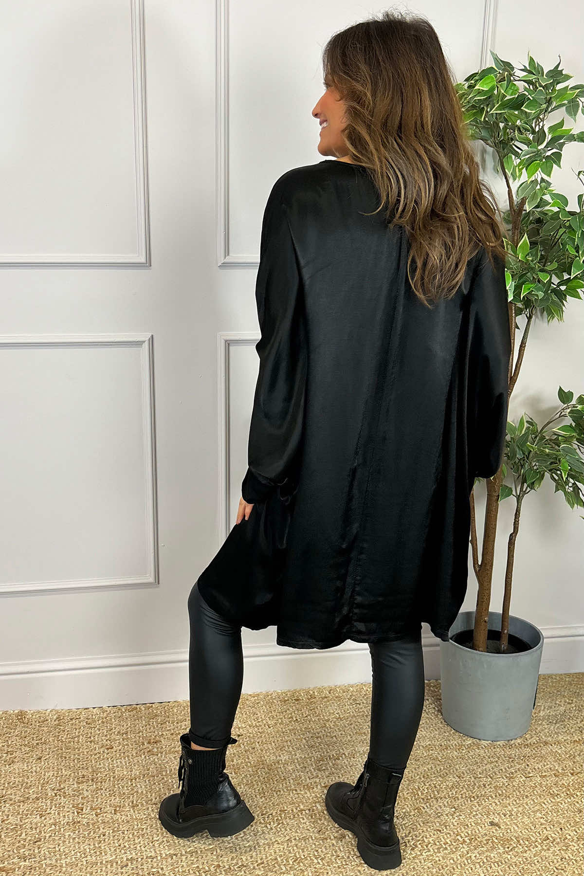 Monica Slouch Satin Top Black