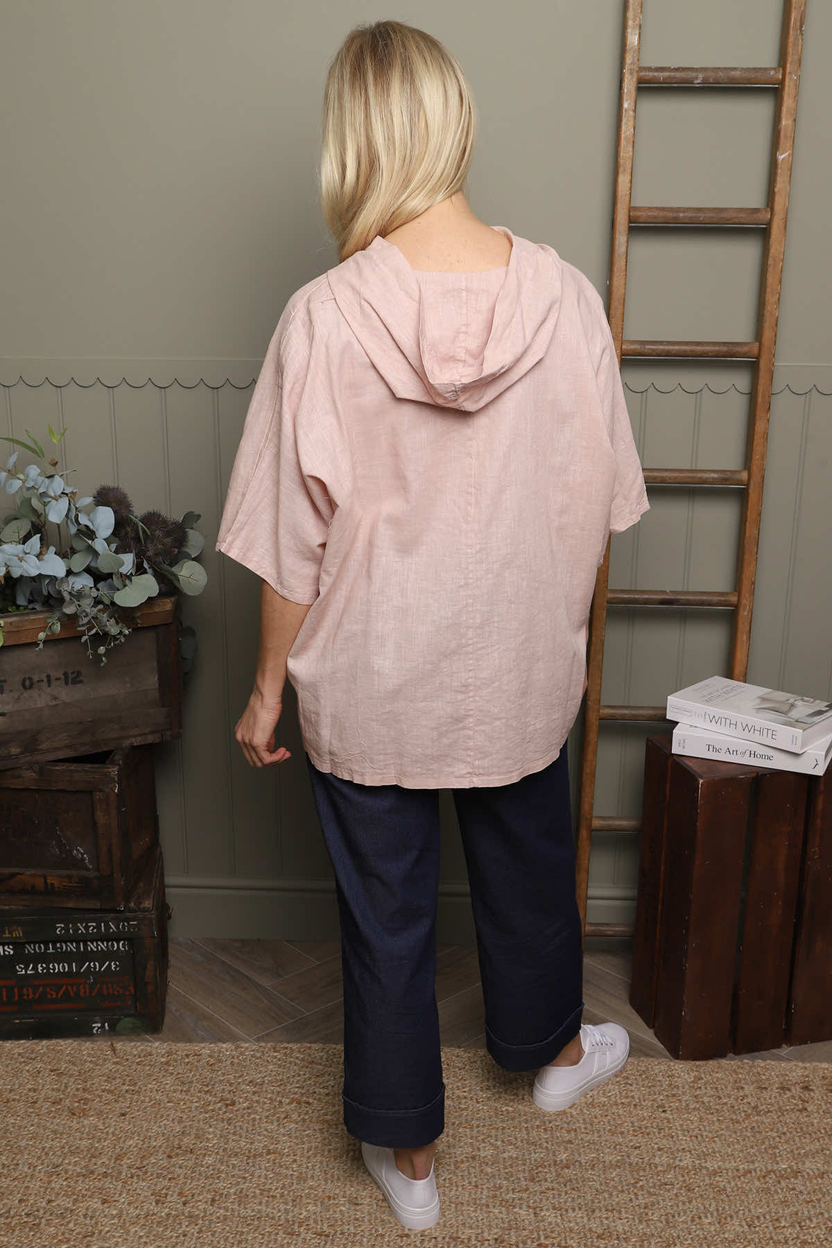 Annalee Hooded Linen Top Pink