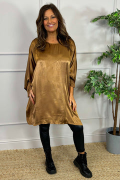 Monica Slouch Satin Top Camel