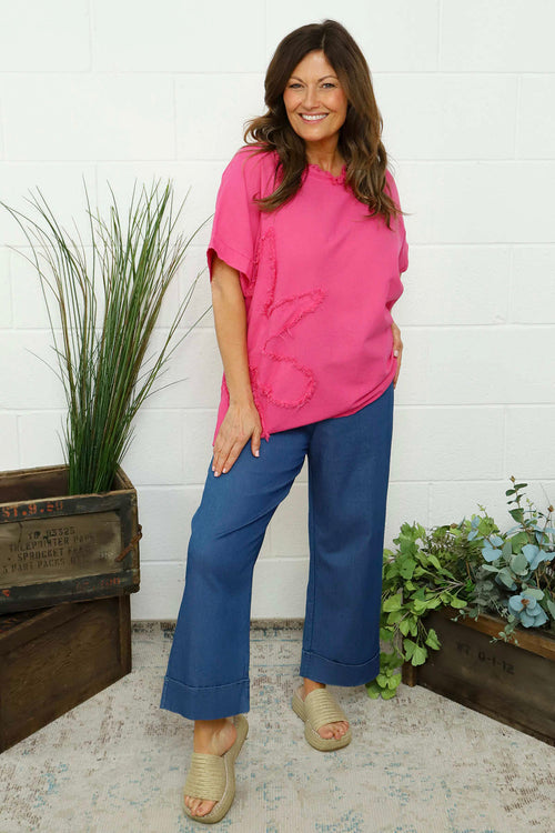 Maxine Flower Patch Linen Top Fuchsia - Image 2