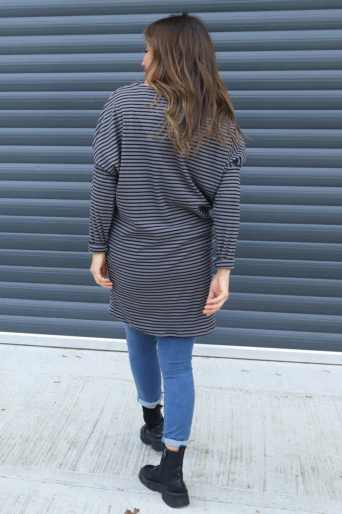 Nessie Stripe Cord Top Mid Grey