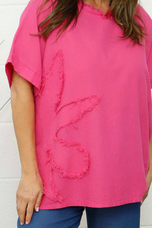 Maxine Flower Patch Linen Top Fuchsia - Image 3