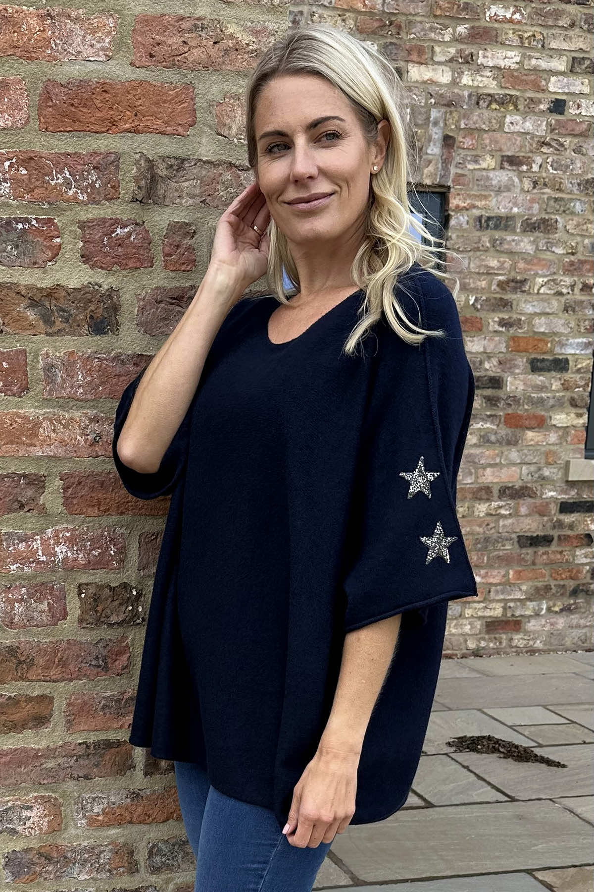 Stella Star Sleeve Knitted Jumper Navy