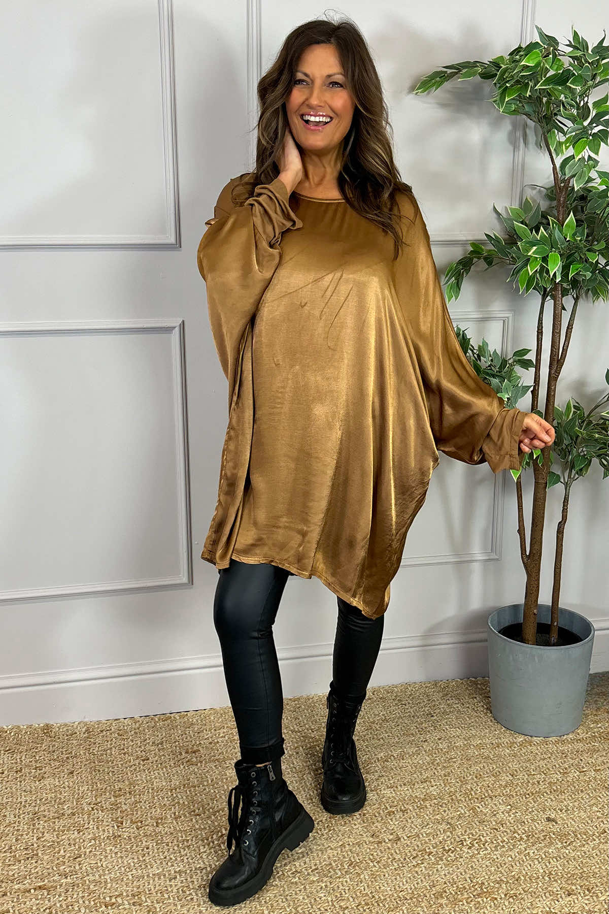 Monica Slouch Satin Top Camel