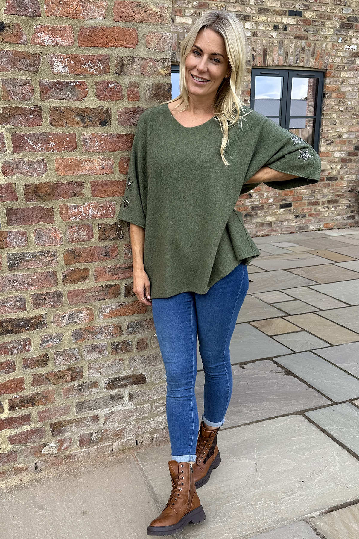 Stella Star Sleeve Knitted Jumper Khaki