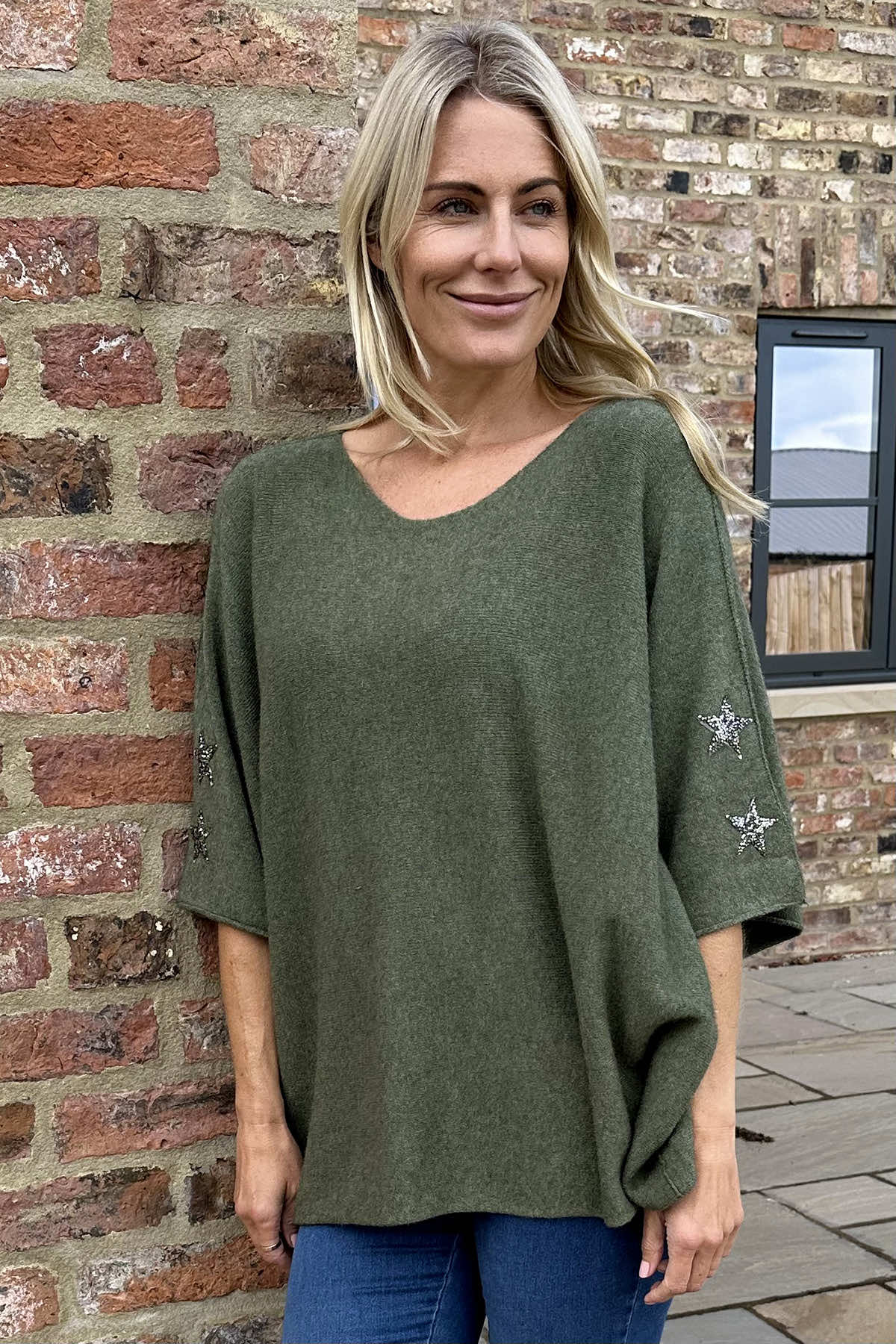 Stella Star Sleeve Knitted Jumper Khaki