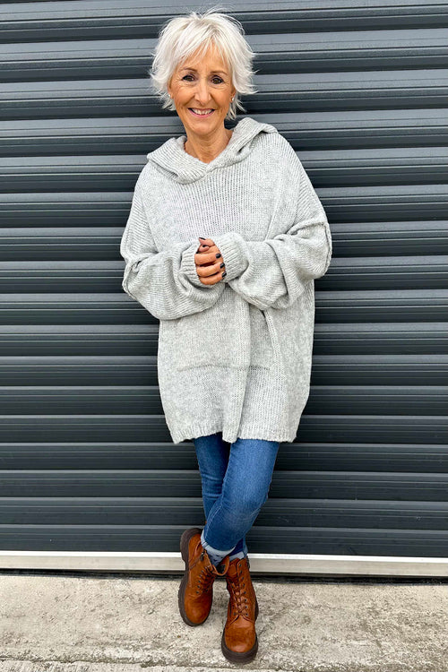 Minerva Hooded Knitted Jumper Grey