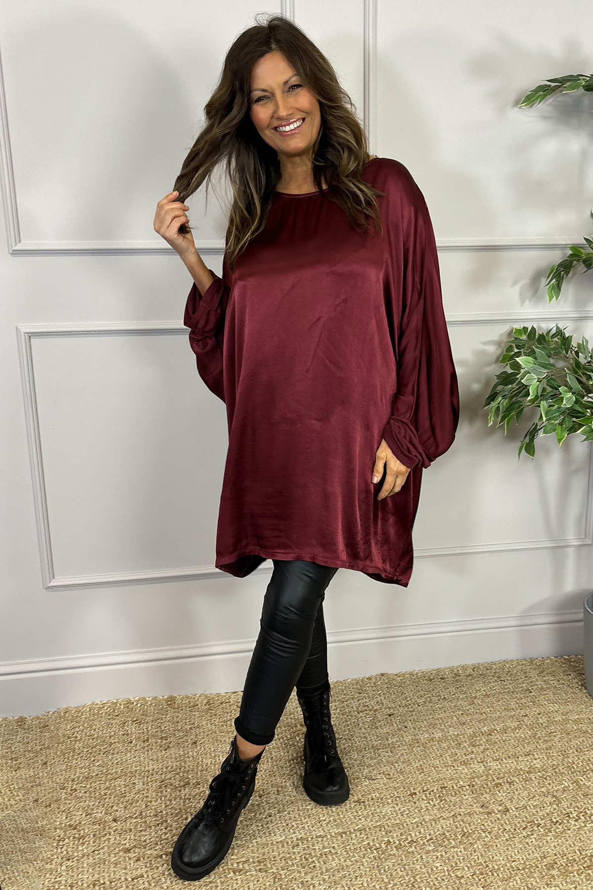 Monica Slouch Satin Top Wine