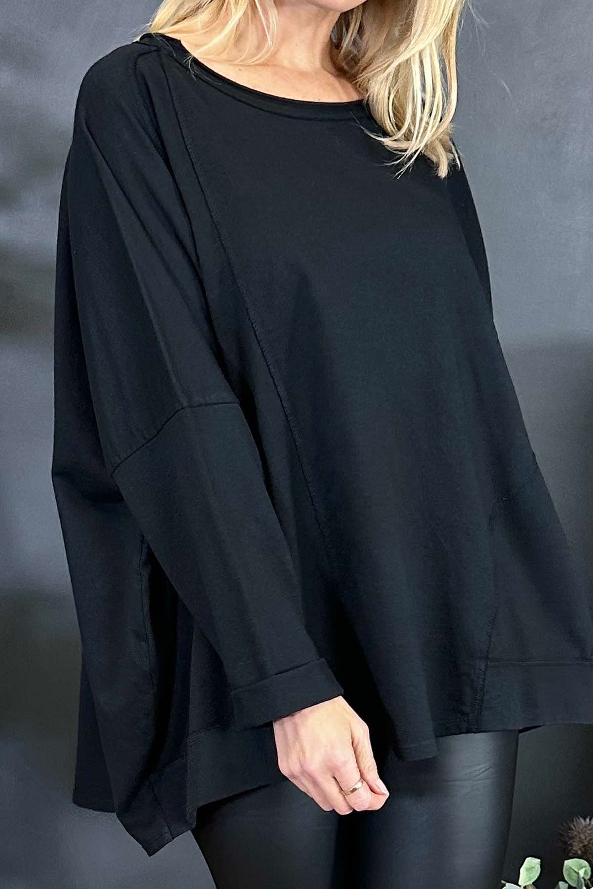 Elsie Seam Detail Cotton Top Black