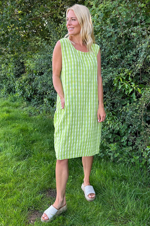 Chloe Sleeveless Stripe Cotton Dress Lime