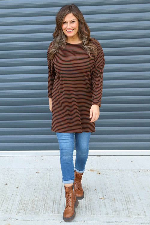 Nessie Stripe Cord Top Cocoa - Image 1