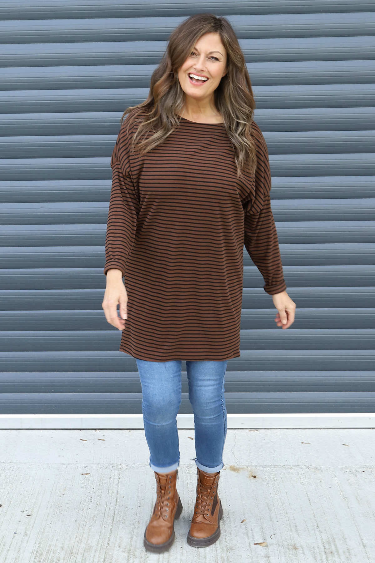 Nessie Stripe Cord Top Cocoa