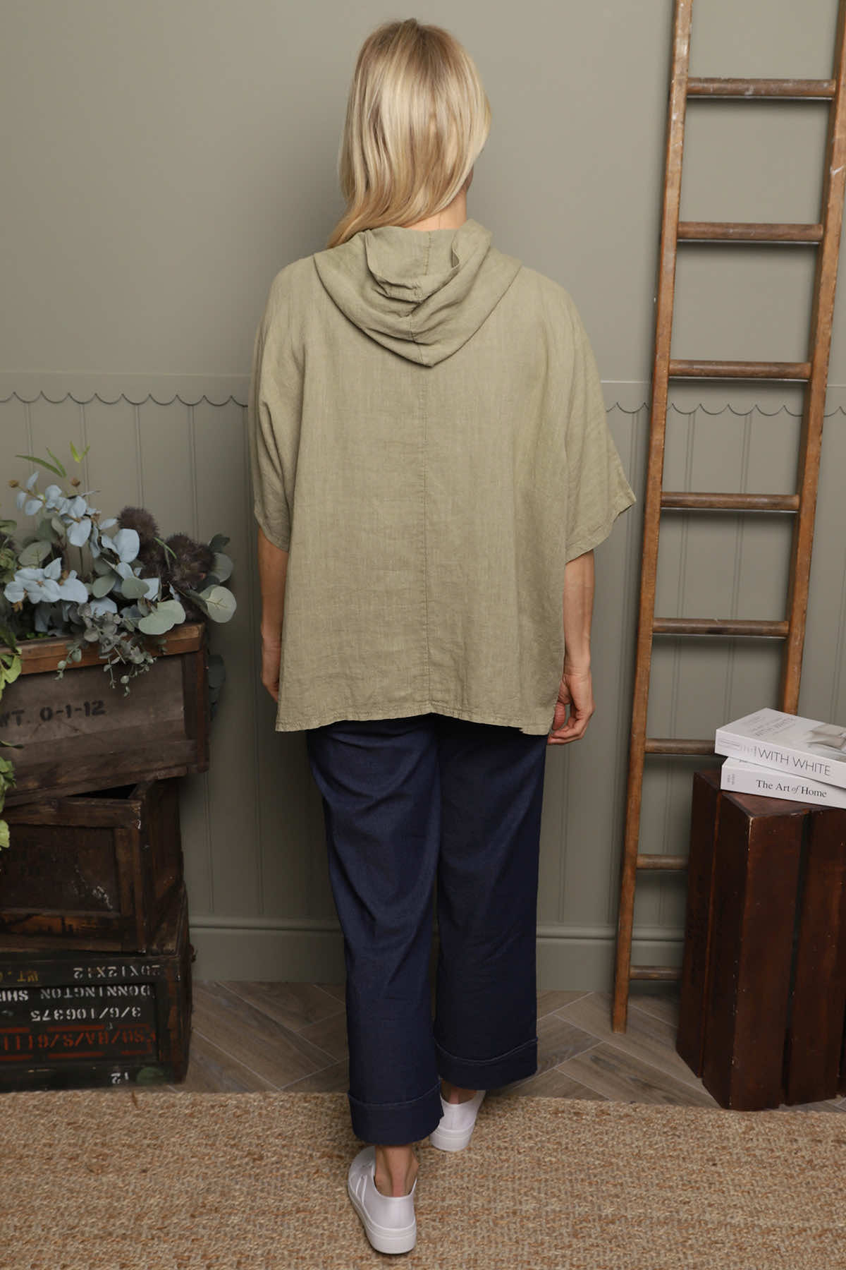 Annalee Hooded Linen Top Khaki