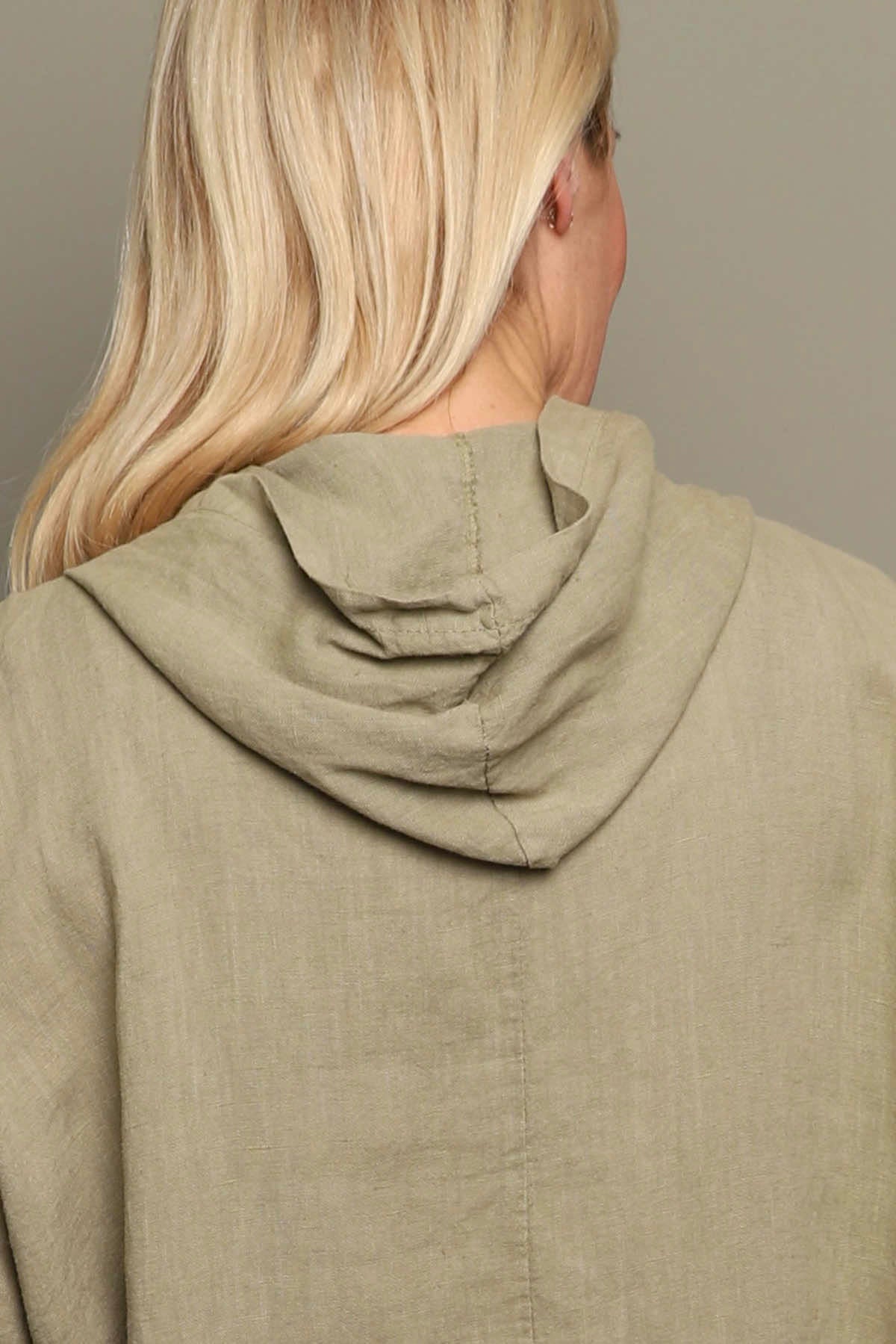 Annalee Hooded Linen Top Khaki
