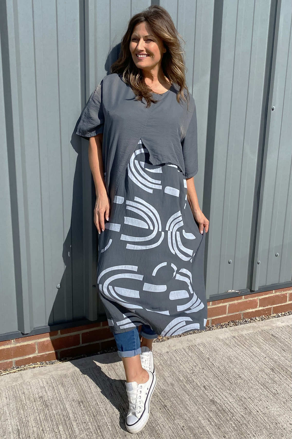 Millie Print Dress Charcoal