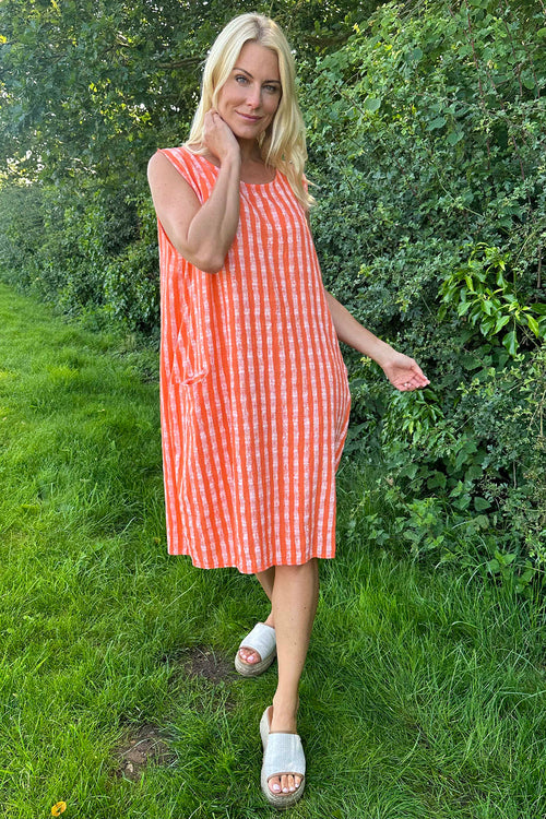 Chloe Sleeveless Stripe Cotton Dress Orange