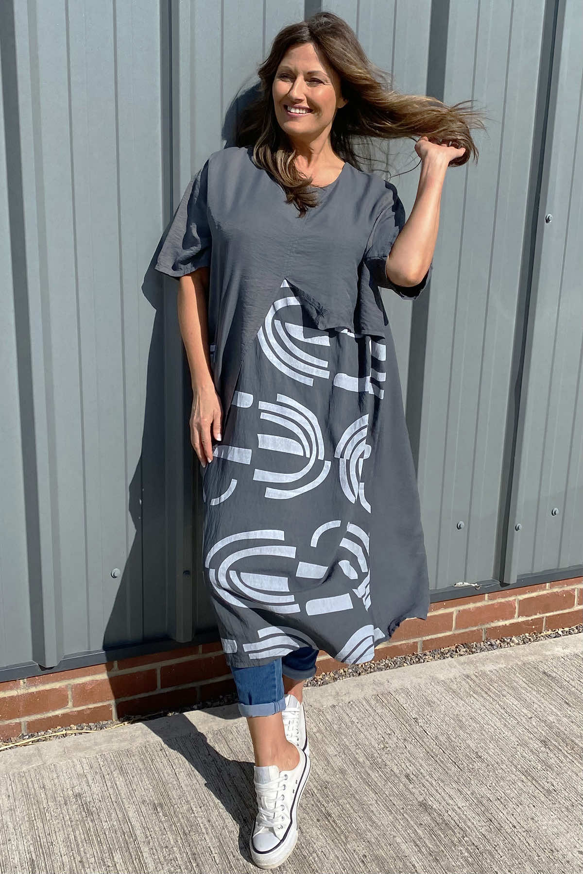 Millie Print Dress Charcoal