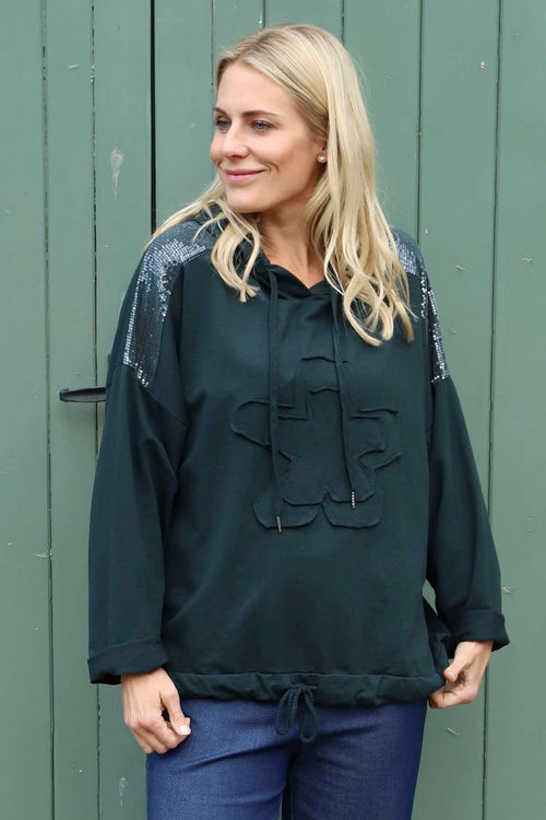 Betsy Flower Patch Hooded Cotton Top Charcoal - Image 2