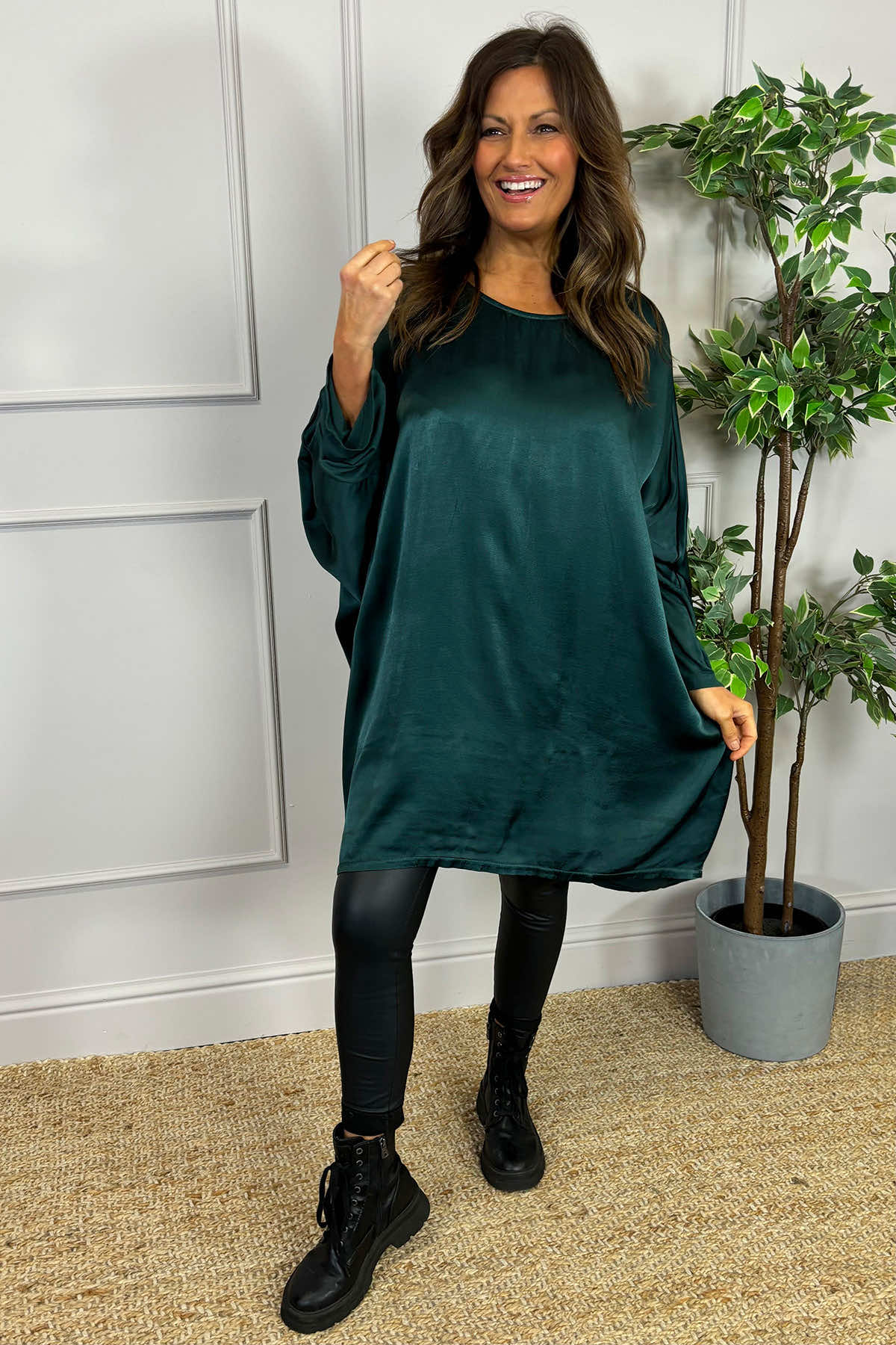 Monica Slouch Satin Top Bottle Green