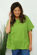 Maxine Flower Patch Linen Top Olive Olive - Maxine Flower Patch Linen Top Olive