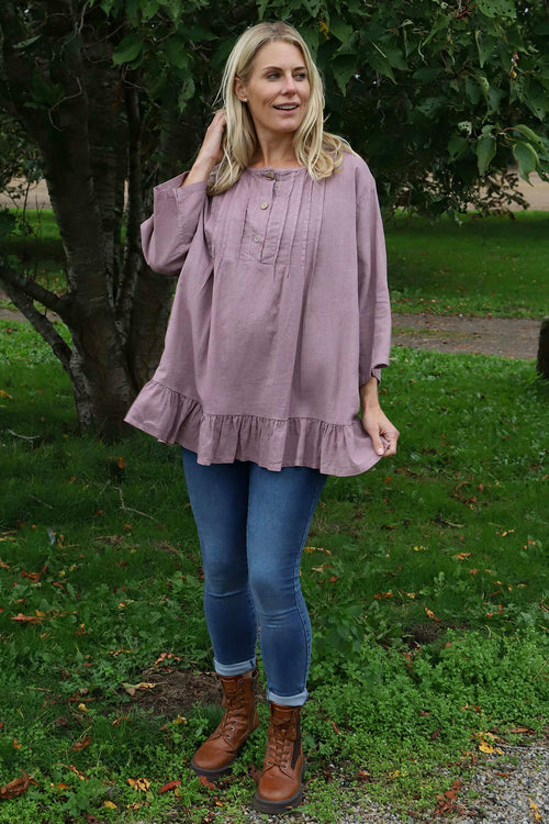 Dawsmere Button Linen Top Mauve - Image 1