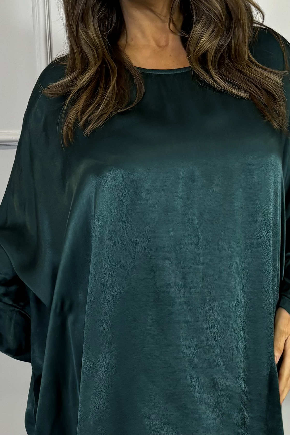 Monica Slouch Satin Top Bottle Green