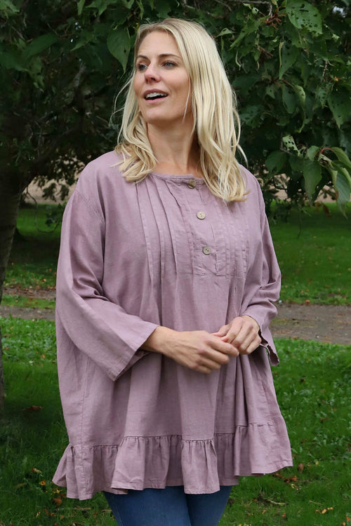 Dawsmere Button Linen Top Mauve - Image 2