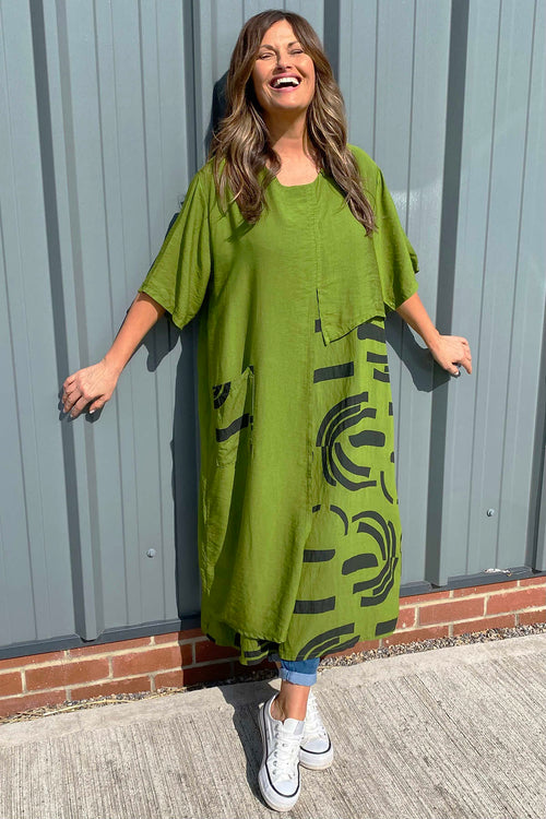 Millie Print Dress Olive - Image 1