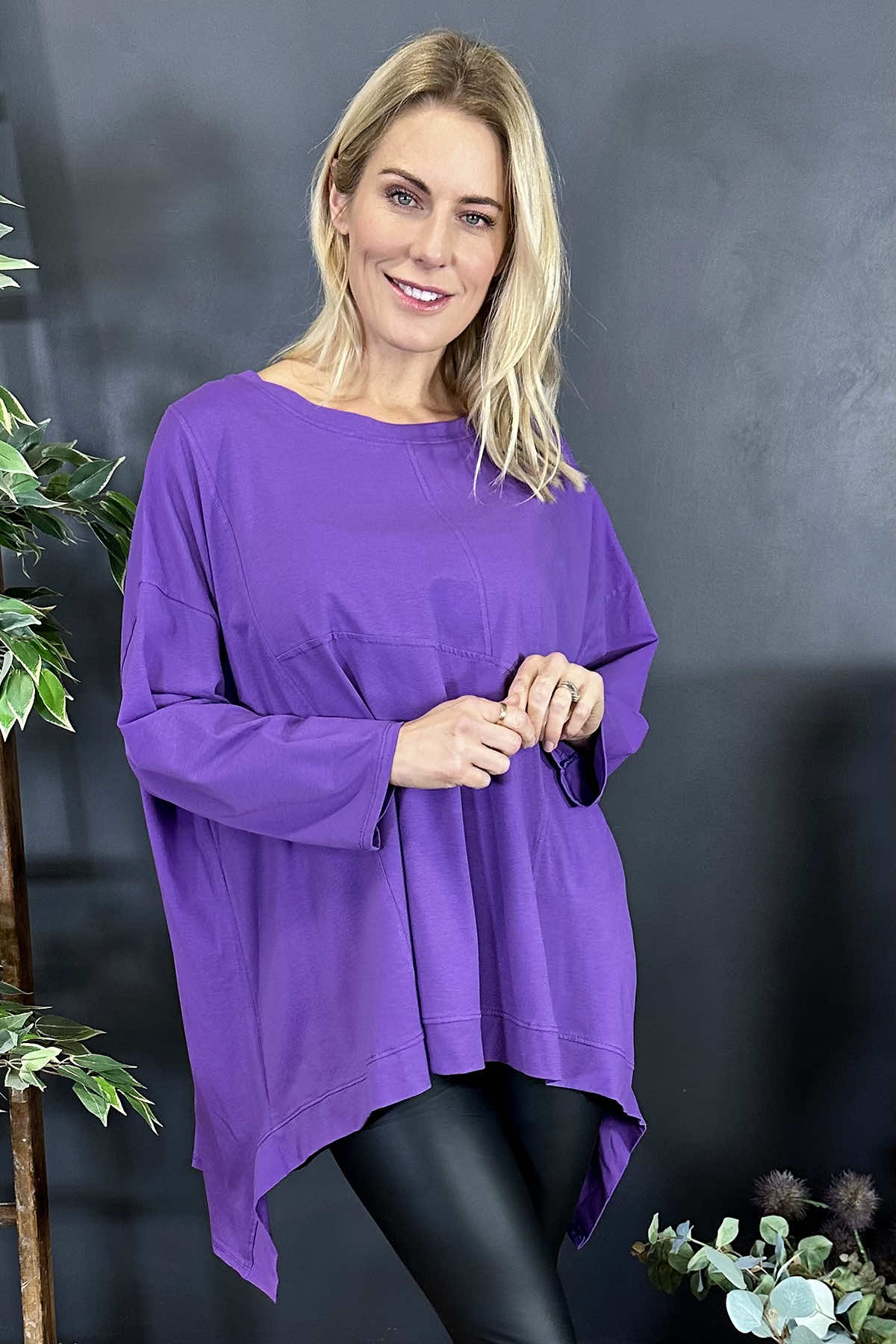 Hayden Dipped Hem Cotton Top Purple