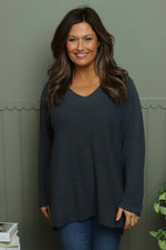 Lynna V-Neck Jumper Charcoal Charcoal - Lynna V-Neck Jumper Charcoal