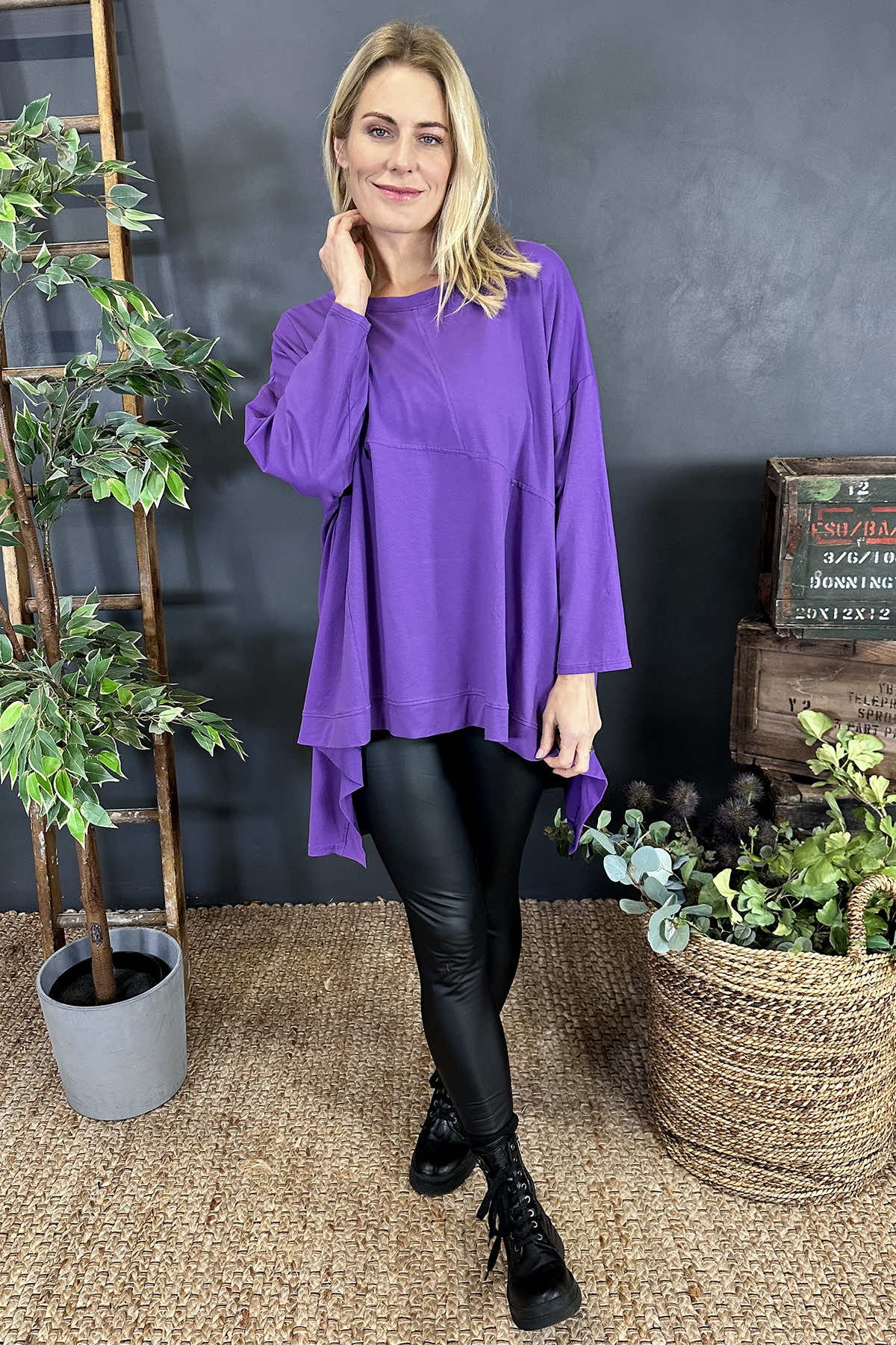 Hayden Dipped Hem Cotton Top Purple