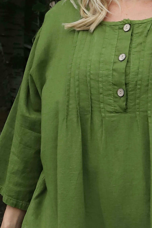 Dawsmere Button Linen Top Olive - Image 3