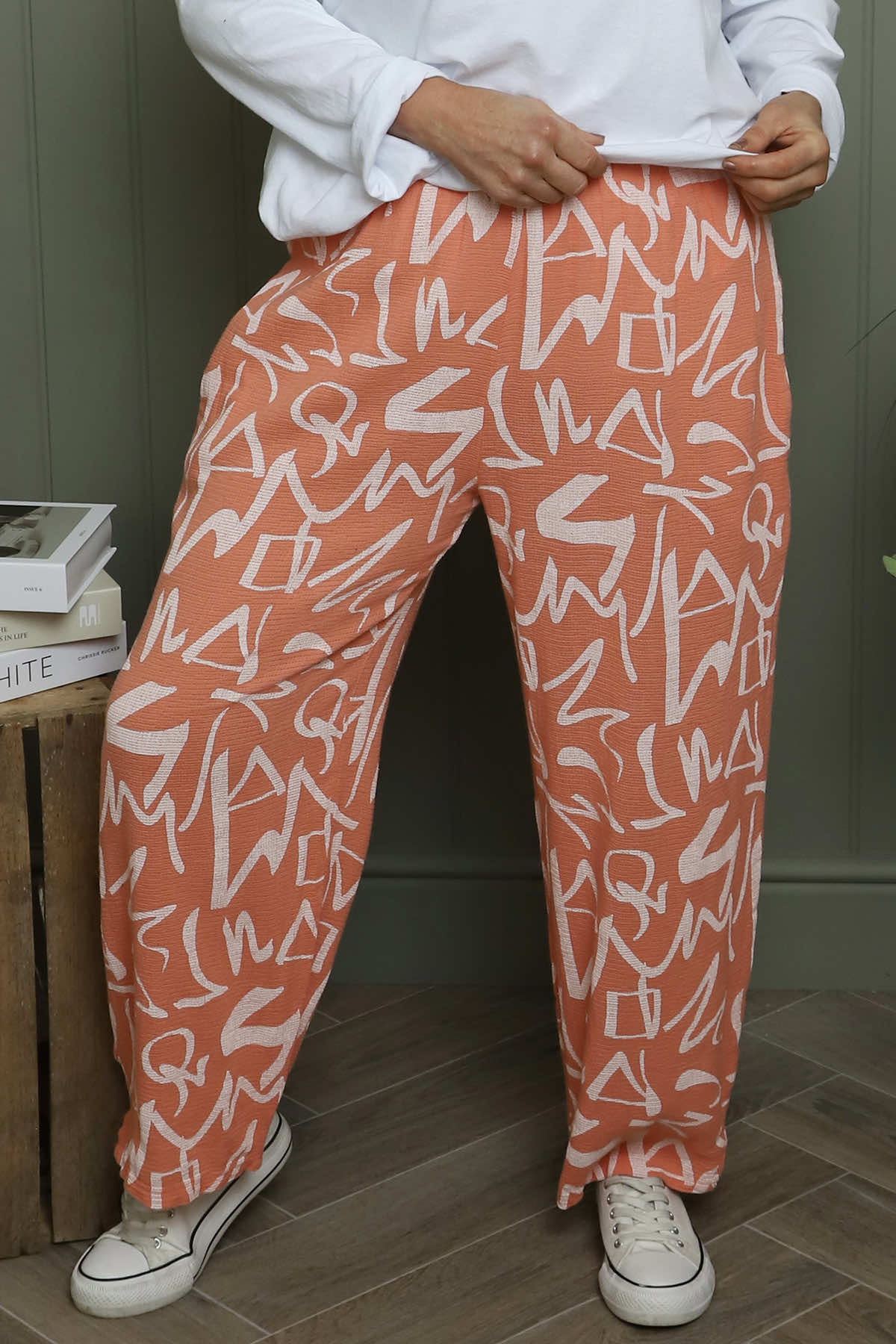 Nina Print Cotton Trousers Orange