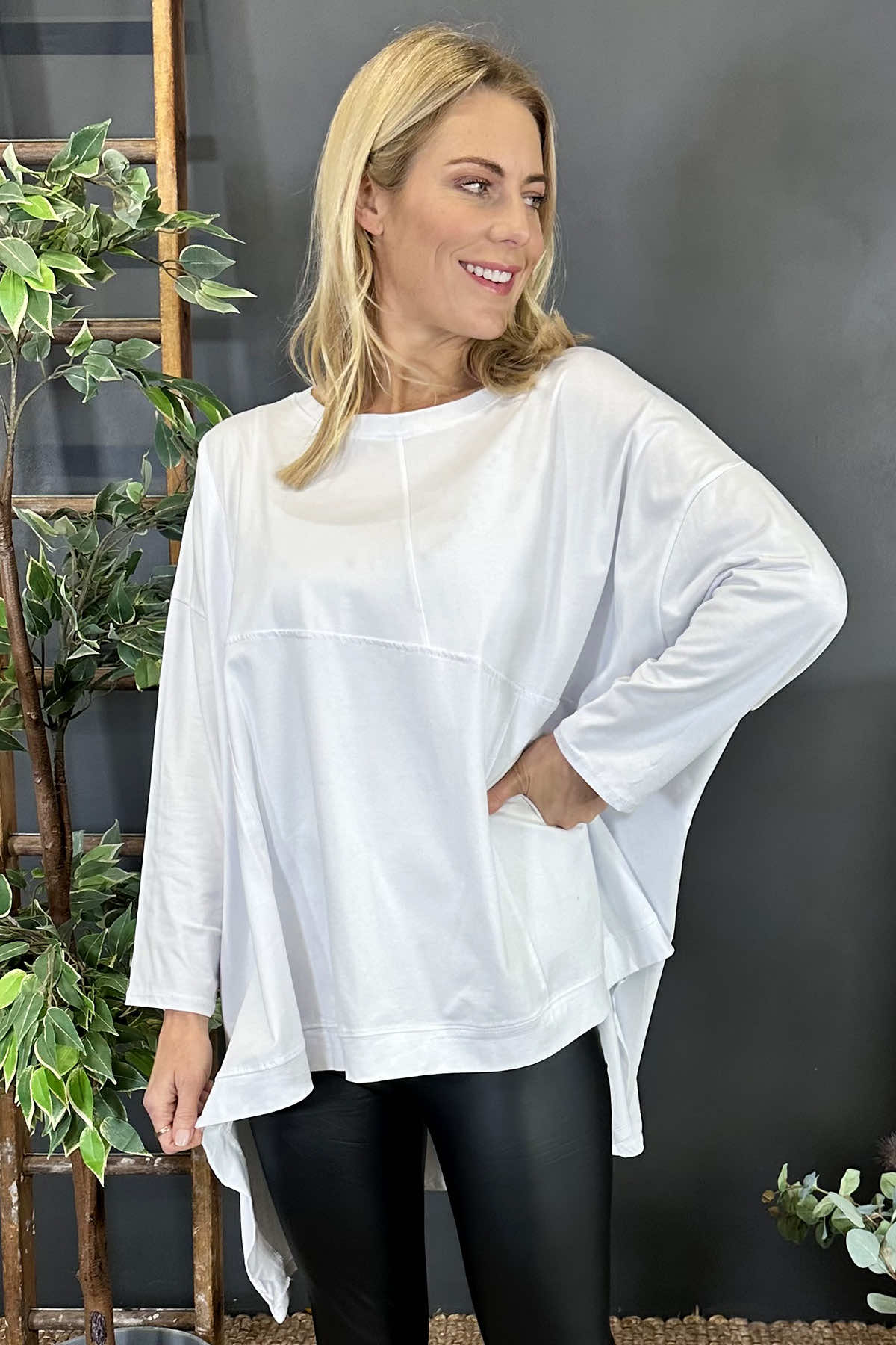 Hayden Dipped Hem Cotton Top White