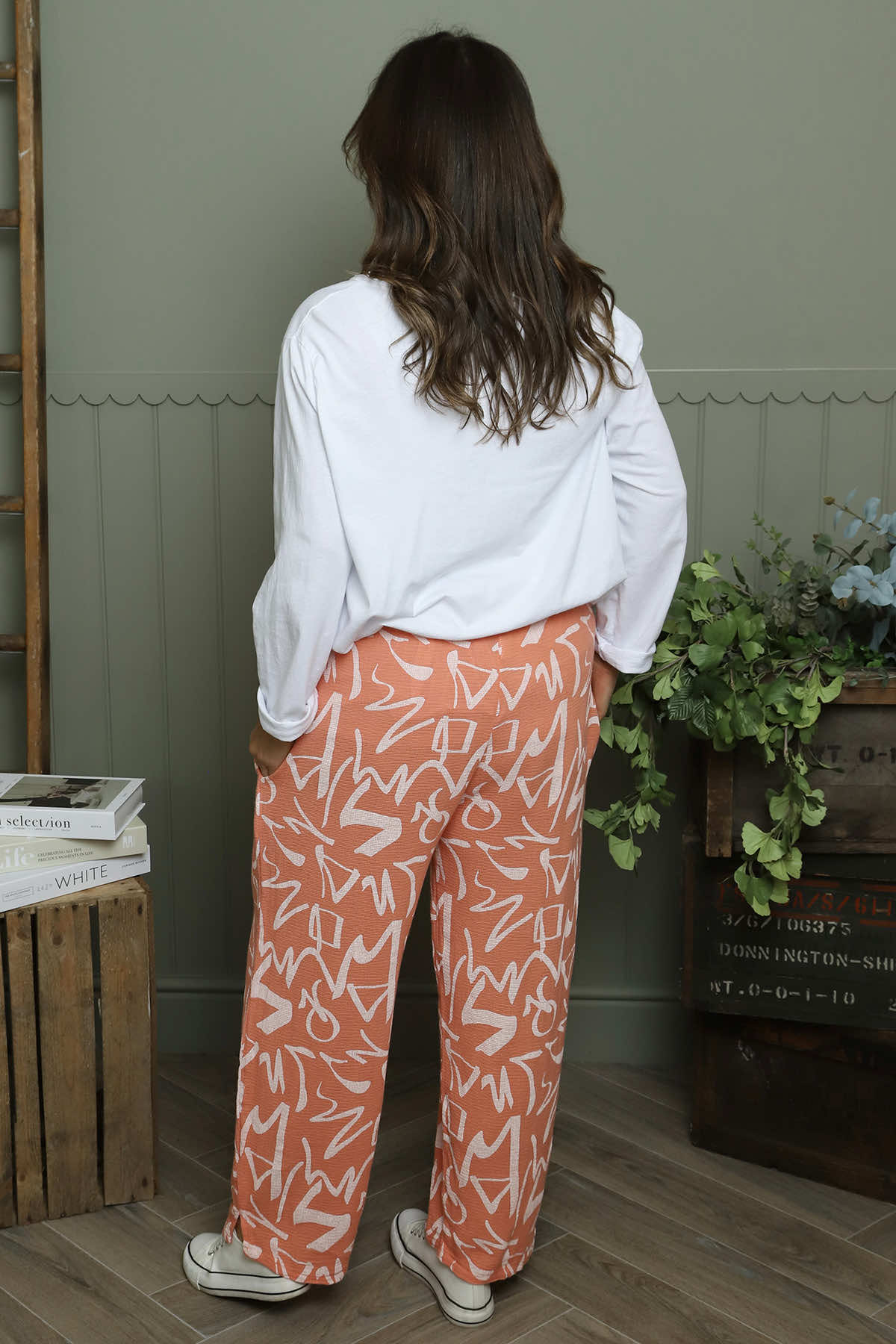 Nina Print Cotton Trousers Orange