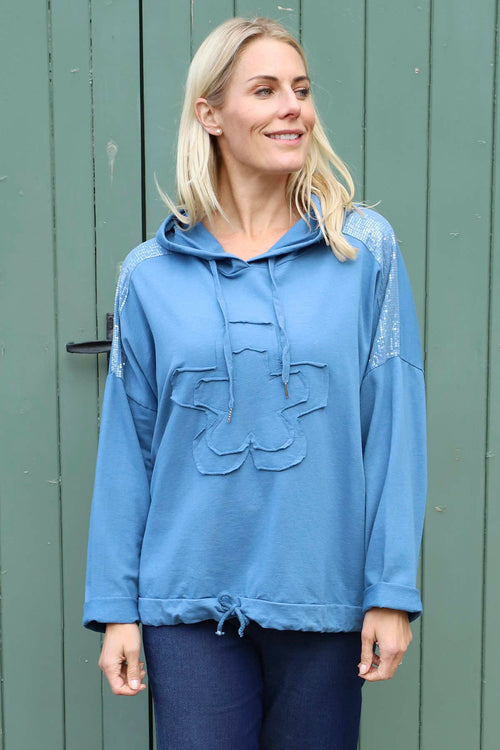 Betsy Flower Patch Hooded Cotton Top Blue - Image 1