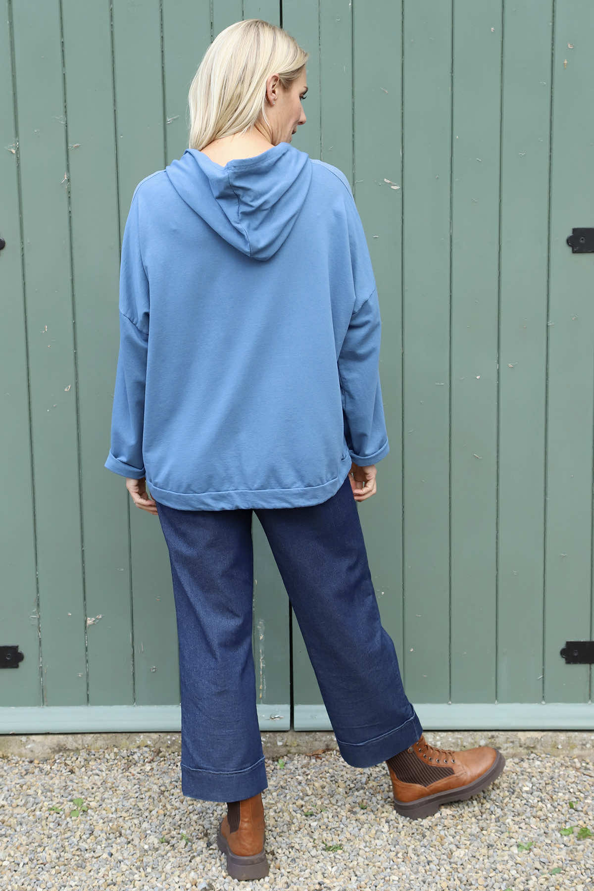 Betsy Flower Patch Hooded Cotton Top Blue