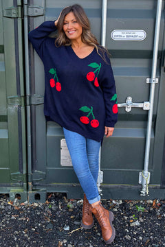 Joan Cherry Knitted Jumper Navy