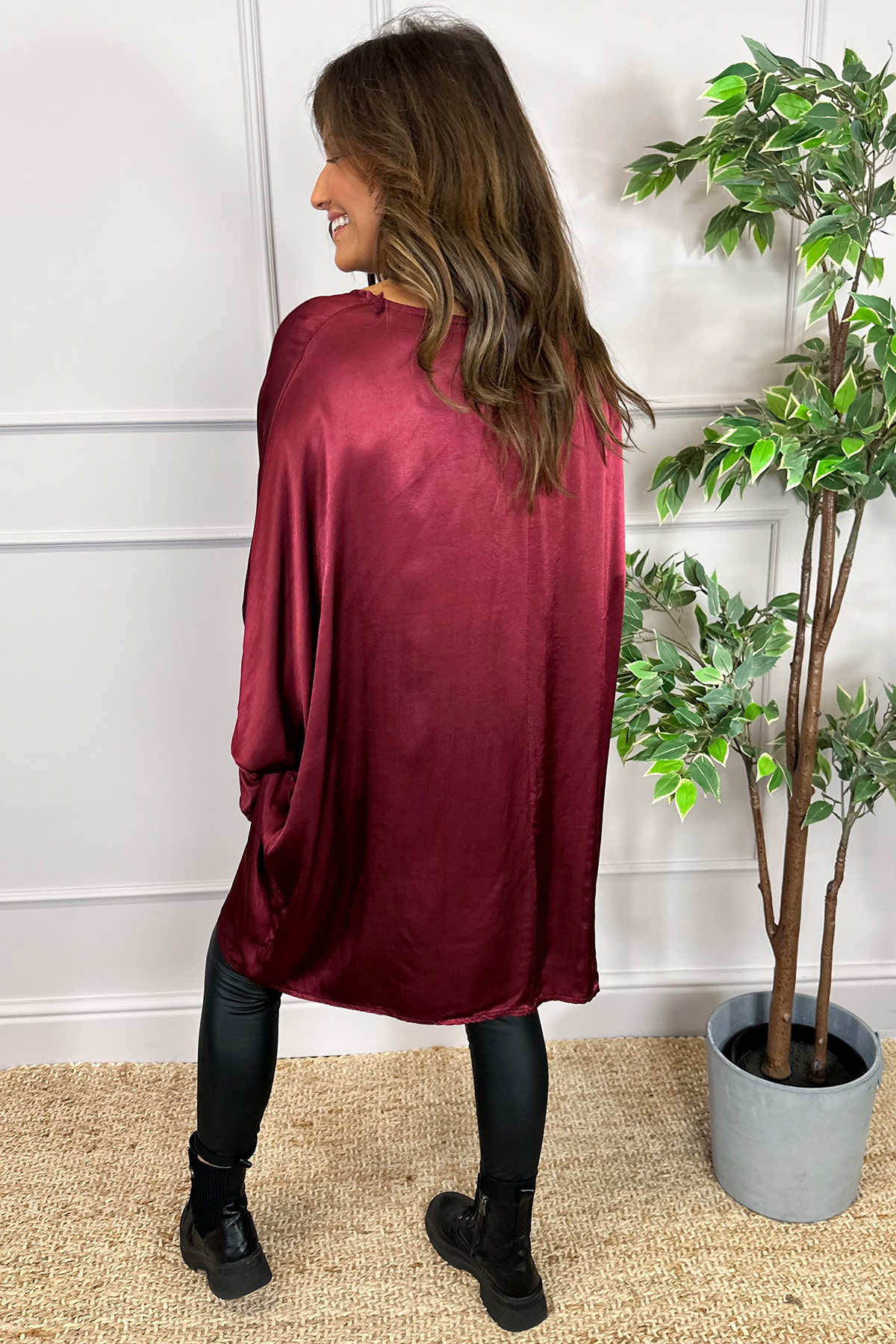 Julie Floral Satin Tunic Wine