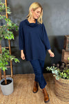 Emmeline Cowl Neck Cotton Top Navy