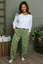 Nina Print Cotton Trousers Olive Olive - Nina Print Cotton Trousers Olive