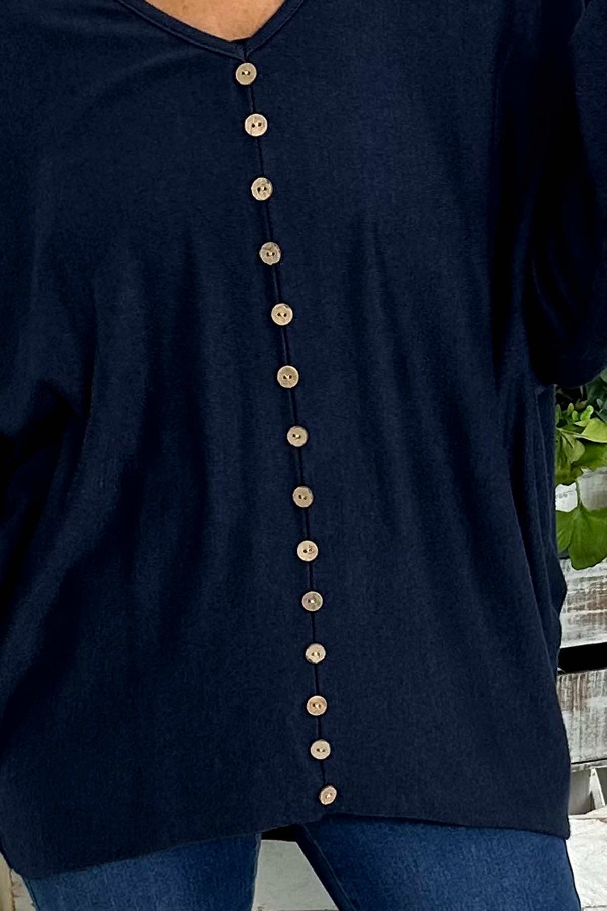 Blythe Button Detail Top Navy