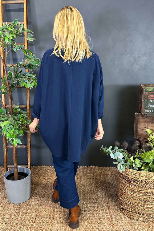 Emmeline Cowl Neck Cotton Top Navy - Image 4