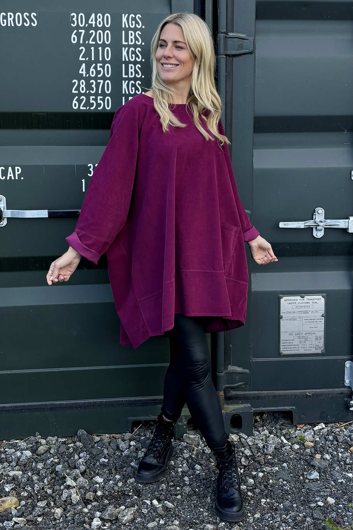 Connie Cord Oversized Top Burgundy